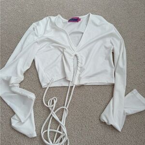 Princess Polly White Bell Sleeve Ruched Crop Blouse